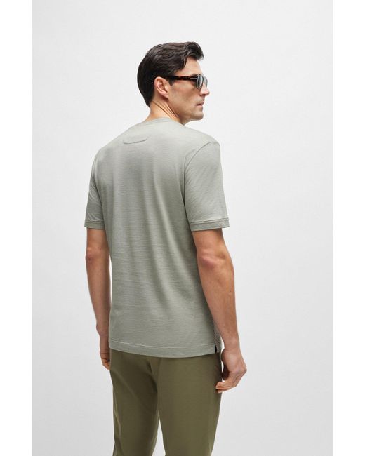 Boss Gray Cotton-silk Regular-fit T-shirt With Mixed Structures for men