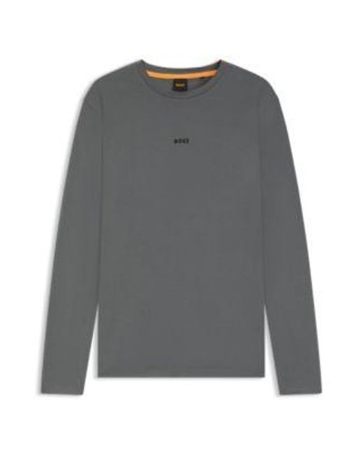 T-Shirt En Coton Stretch À Manches Longues Et Logo Imprimé Boss pour homme en coloris Gray