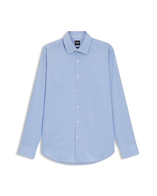 Boss Regular-Fit Overhemd Van Gemakkelijk Te Strijken Gestreept Katoenen Satijn in het Blue voor heren
