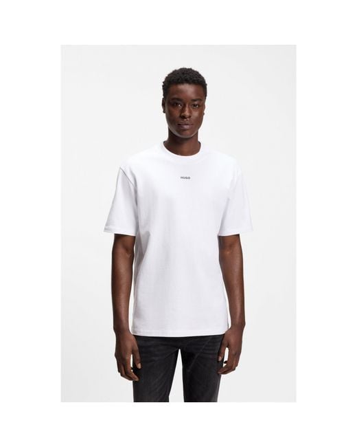 HUGO White Relaxed-Fit T-Shirt With Central Logo Detail for men