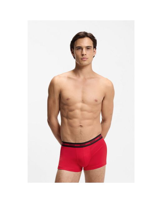 HUGO Red Three-Pack Of Stretch-Cotton Trunks With Logo Waistbands for men