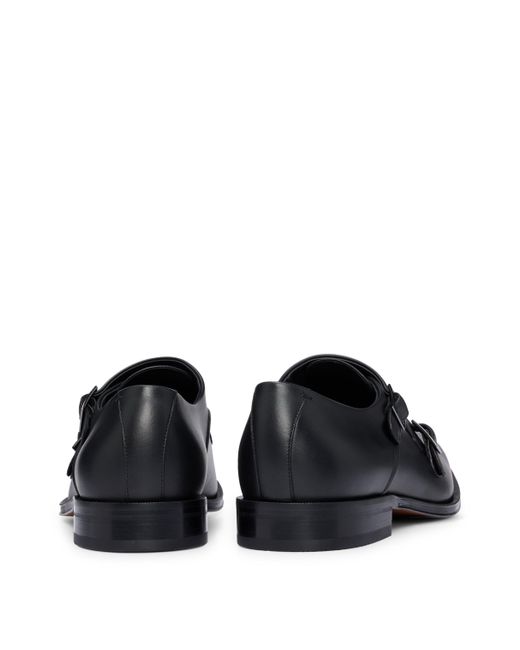 Boss Black Double-monk Shoes In Smooth Leather With Metal Buckles for men