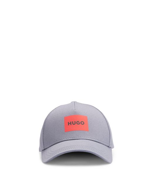 HUGO Gray Cotton-twill Woven Cap With Logo Print for men