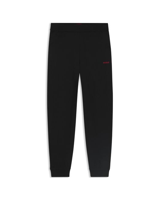 HUGO Black Cuffed Tracksuit Bottoms In Brushed Jersey With Logo