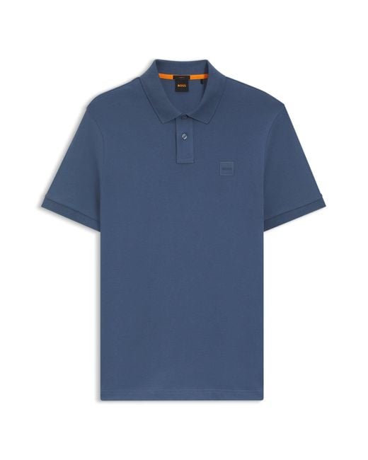 Boss Slim-Fit Poloshirt Aus Stretch-Baumwolle Mit Logo-Aufnäher in Blue für Herren