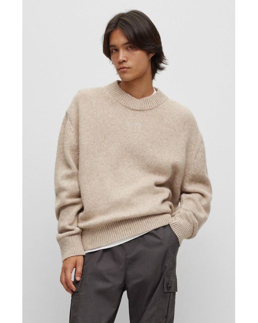 HUGO Natural Oversized-fit Sweater With Logo Detail for men
