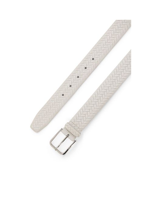 Boss Gray Woven-Suede Belt With Logo Buckle for men