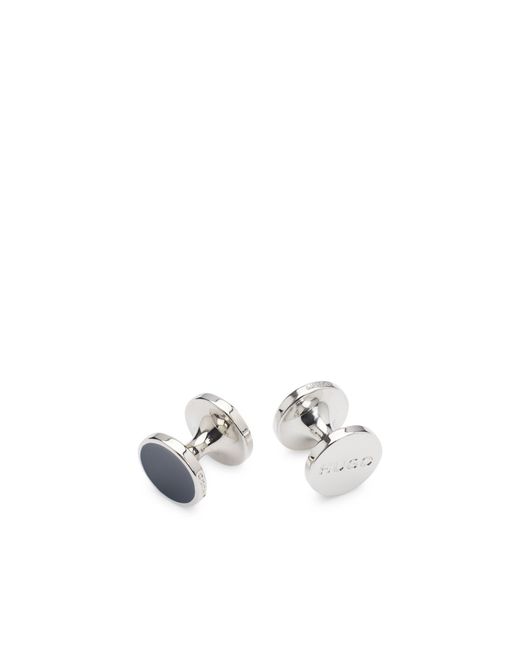 HUGO White Round Cufflinks With Enamel Core And Logo for men