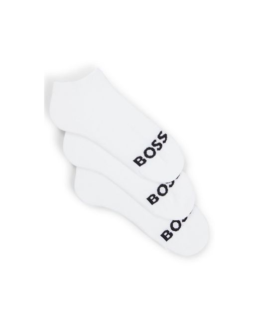 Boss White Three-Pack Of Ankle-Length Socks With Contrast Logos