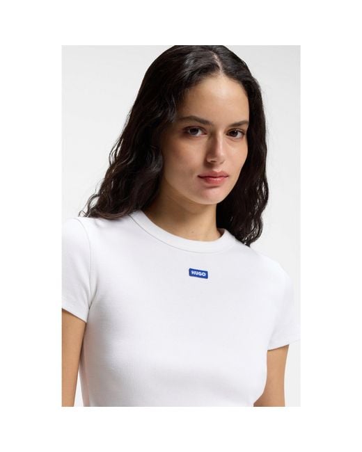 HUGO White Slim-Fit Cropped T-Shirt