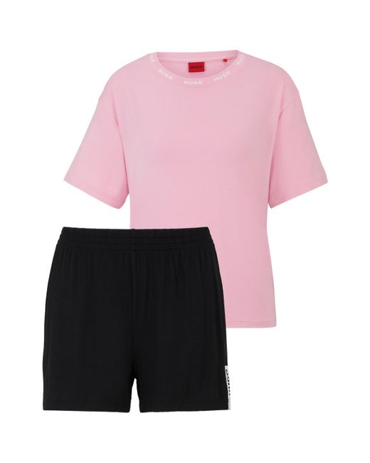 HUGO Pyjama Van Stretchjersey Met Contrasterende Logodetails in het Pink
