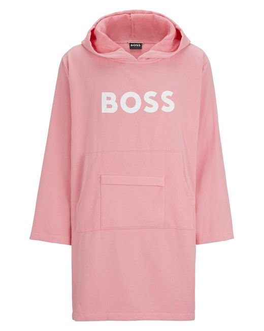 Boss Pink Logo Beach Hoodie In Cotton With Kangaroo Pocket