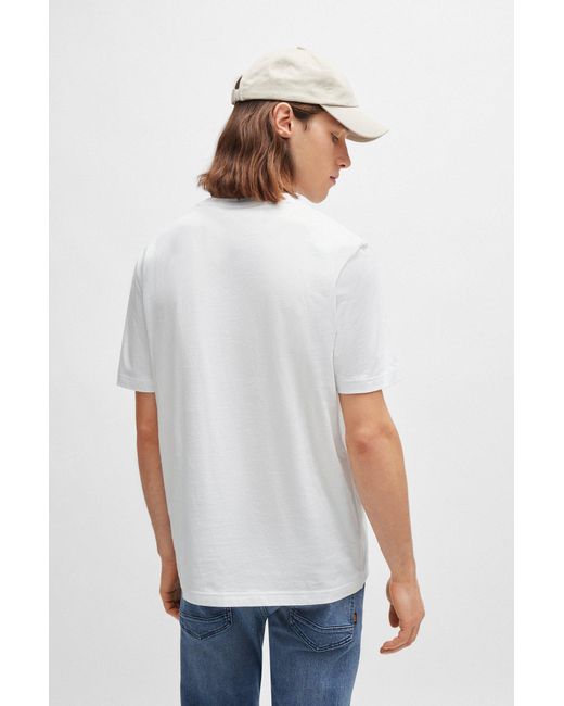 Boss White Cotton-jersey Regular-fit T-shirt With Seasonal Print for men