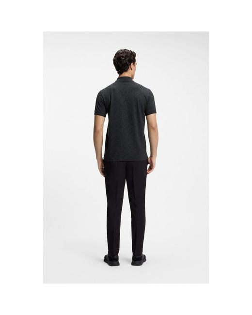 Boss Black Cotton-Piqué Polo Shirt With All-Over Print for men