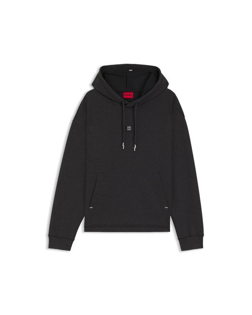 HUGO Black Relaxed-Fit Hoodie With Stacked Logo for men