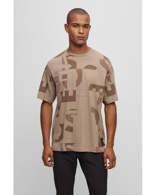 BOSS by HUGO BOSS Relaxed-fit T-shirt With All-over Logo Print in Natural  for Men | Lyst UK