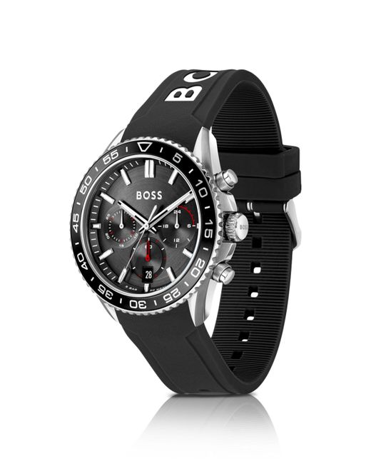 Montre chronographe à cadran noir et bracelet en silicone Boss pour homme en coloris Black