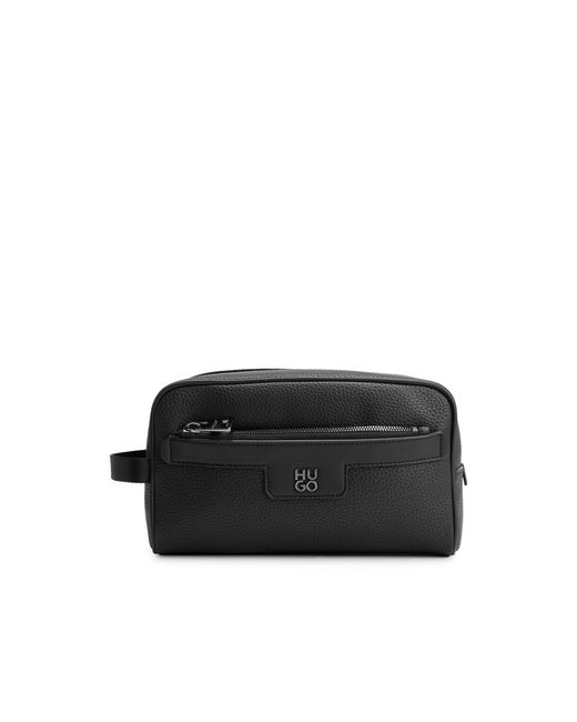 HUGO Black Grained Washbag With Stacked Logo for men