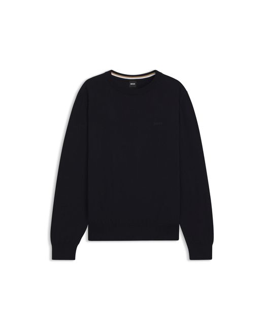 Boss Black Cotton Sweater With Embroidered Logo for men