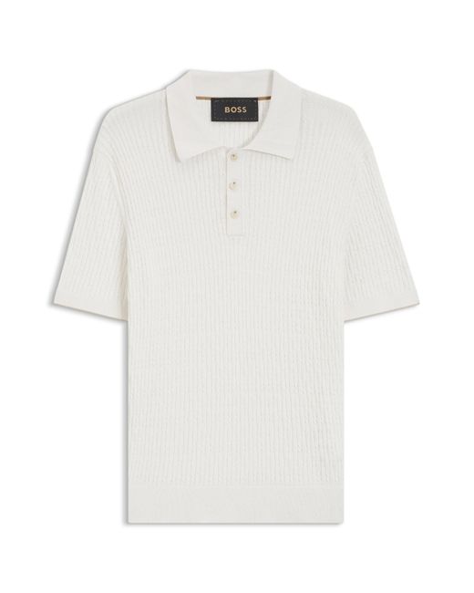 Boss Polo-Pullover Aus Baumwolle Mit Kaschmir Und Zopfmuster in White für Herren