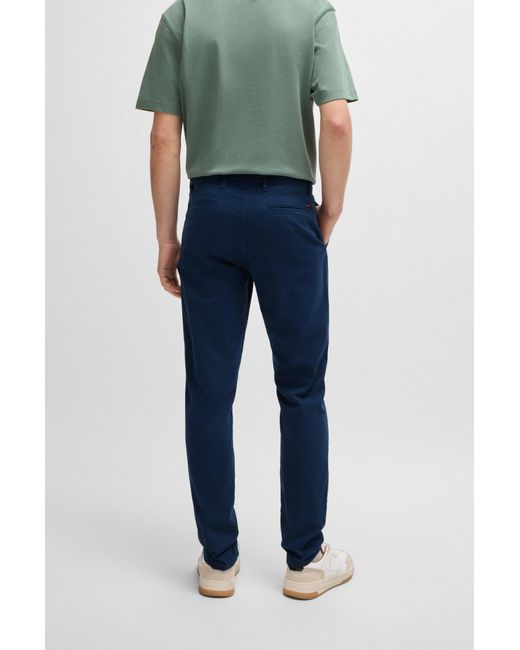 Boss Blue Tapered-fit Chinos In Stretch-cotton Satin for men