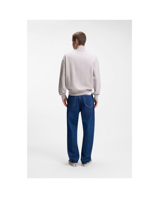 HUGO White Cotton-Terry Sweatshirt With Zip Collar for men