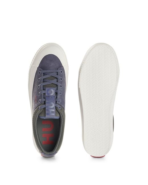 HUGO Blue Suede Low-top Trainers With Red Logo Label for men