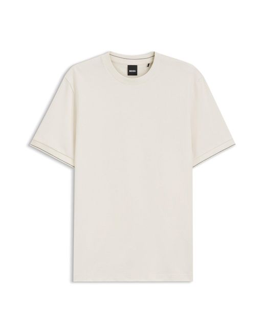 Boss T-Shirt Aus Strukturierter Baumwolle Mit Streifen An Den Bündchen in White für Herren