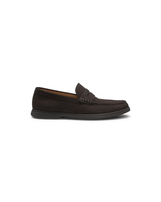Boss Brown Suede Loafers With Logo Penny Trim for men