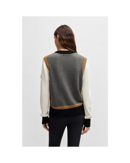 Boss Gray Equestrian Regular-Fit Sweater With Colour-Blocking