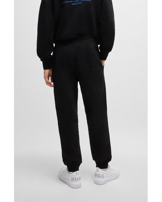 HUGO Black Cotton-terry Tracksuit Bottoms With Logo Print for men