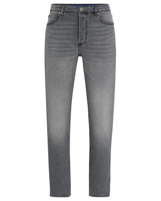 HUGO Black Tapered-fit Jeans In Grey Stretch Denim for men