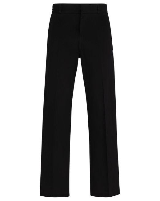 HUGO Black Baggy-fit Trousers In Cotton Twill for men