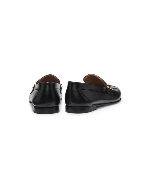 Boss Black Leather Loafers With Chain Trim And Logo Detail