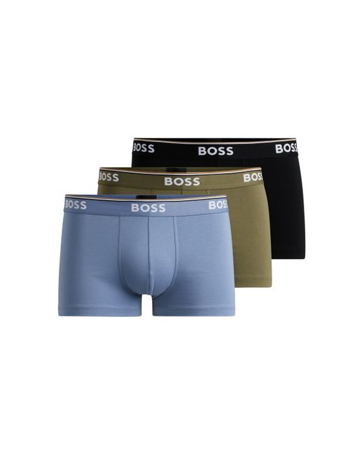 Boss Dreier-Pack eng anliegende Boxershorts aus Stretch-Baumwolle mit kurzem Bein und Logos am Bund in Black für Herren