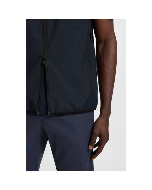 Boss Blue Water-Repellent Golf Vest With Decorative Reflective Details for men