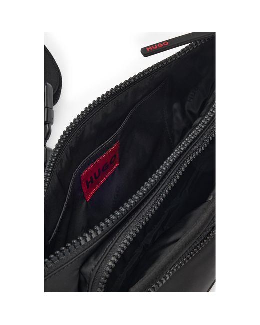 HUGO Black Matte-Twill Belt Bag With Double Flap Pockets for men