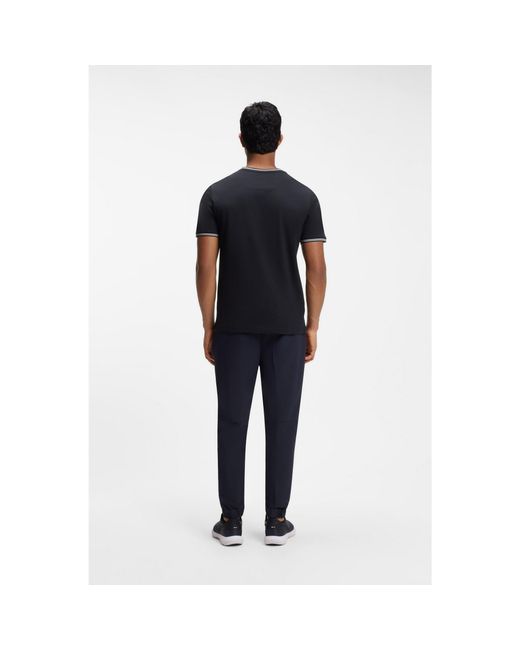 Boss Blue Stretch-Cotton T-Shirt With Stripes And Logo for men