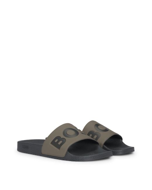Boss Green Italian-made Slides With Large Logo Detail for men