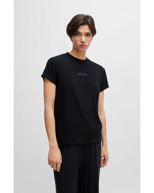 T-shirt de pyjama en jersey de modal stretch à logo ton sur ton Boss en coloris Black