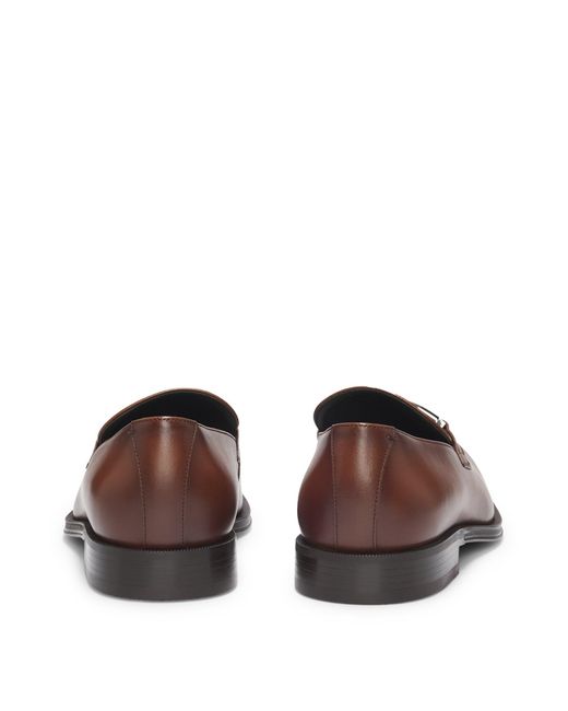 Boss Brown Leather Loafers With Branded Hardware for men