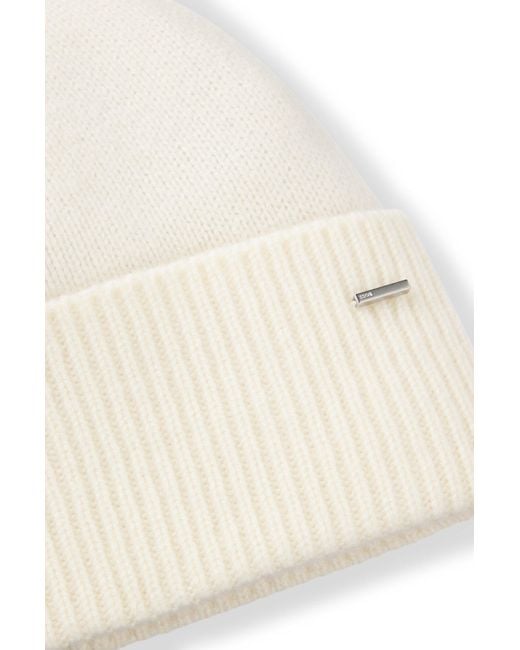 Boss Beanie Van Kasjmier Met Metalen Logobuisje in het Natural