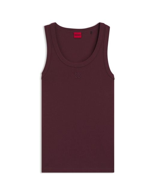 HUGO Purple Cotton-Blend Tank Top With Stacked-Logo Embroidery