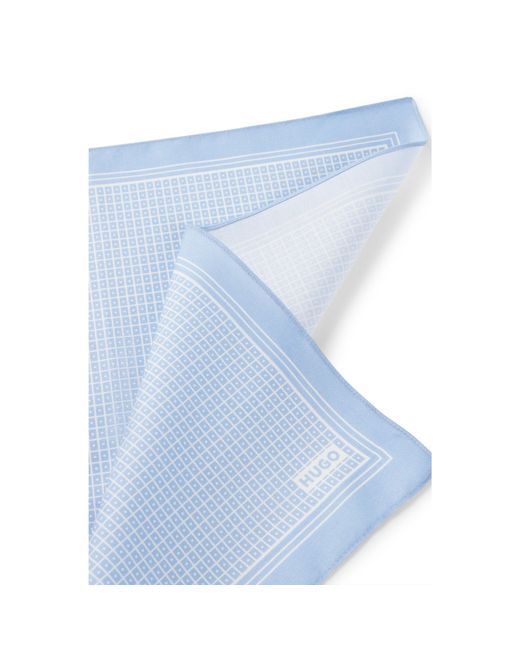 HUGO Blue Cotton Pocket Square With Printed Branding for men