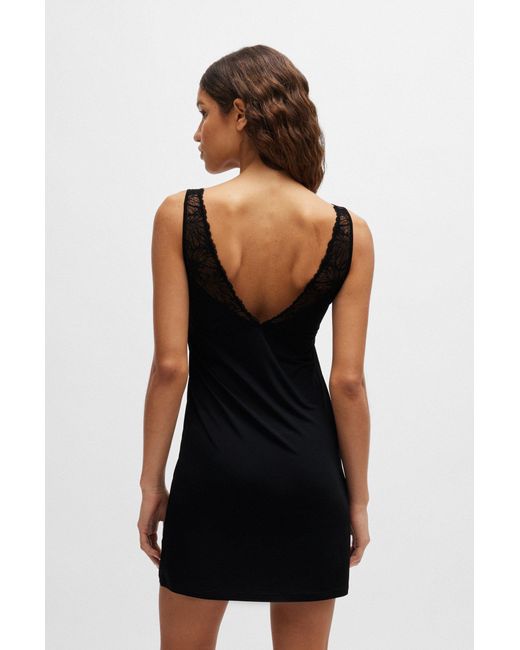Boss Black Jersey Night Dress With Stretch-lace Trims