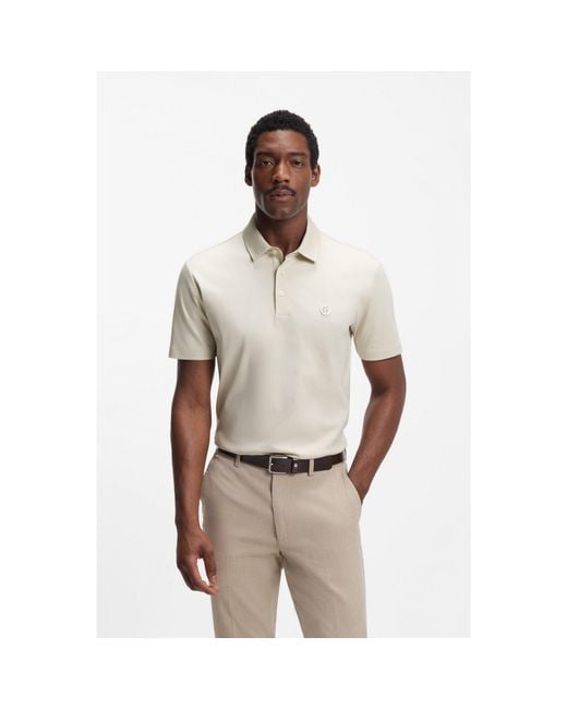Boss Natural Mercerised-Cotton Polo Shirt With Double B Monogram for men