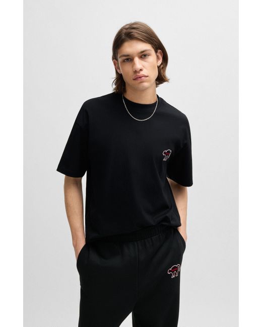 HUGO T-Shirt aus Baumwoll-Jersey mit Grafik-Print in Black für Herren