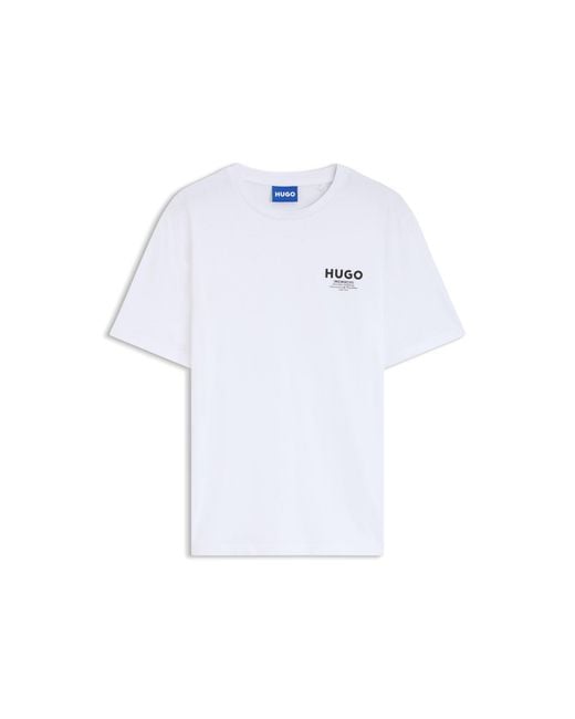 HUGO White Regular-Fit Cotton T-Shirt With Logo Print for men