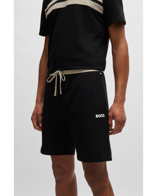 Short de pyjama en coton mélangé avec logo imprimé Boss pour homme en coloris Black