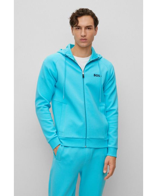 BOSS by HUGO BOSS Cotton-blend Zip-up Hoodie With Contrast Logo in Blue ...